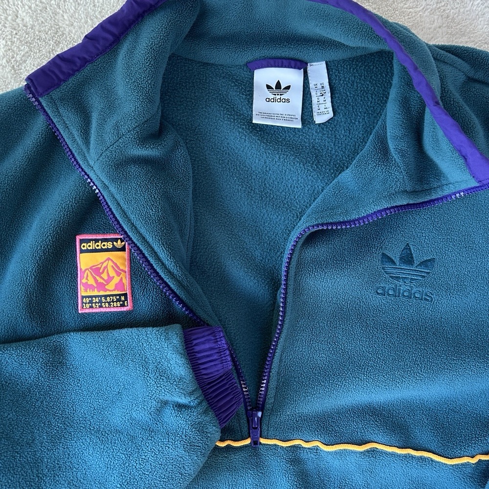 ADIDAS Men Polar Fleece Pullover Medium 1/4 Zip Jacket Teal Green‎ Purple Orange